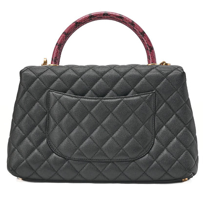 CHANEL Caviar Skin x Lizard Matelasse Coco Handle 29 S 2-Way Handbag Black x Red Gold-Tone Hardware, Pre-Owned