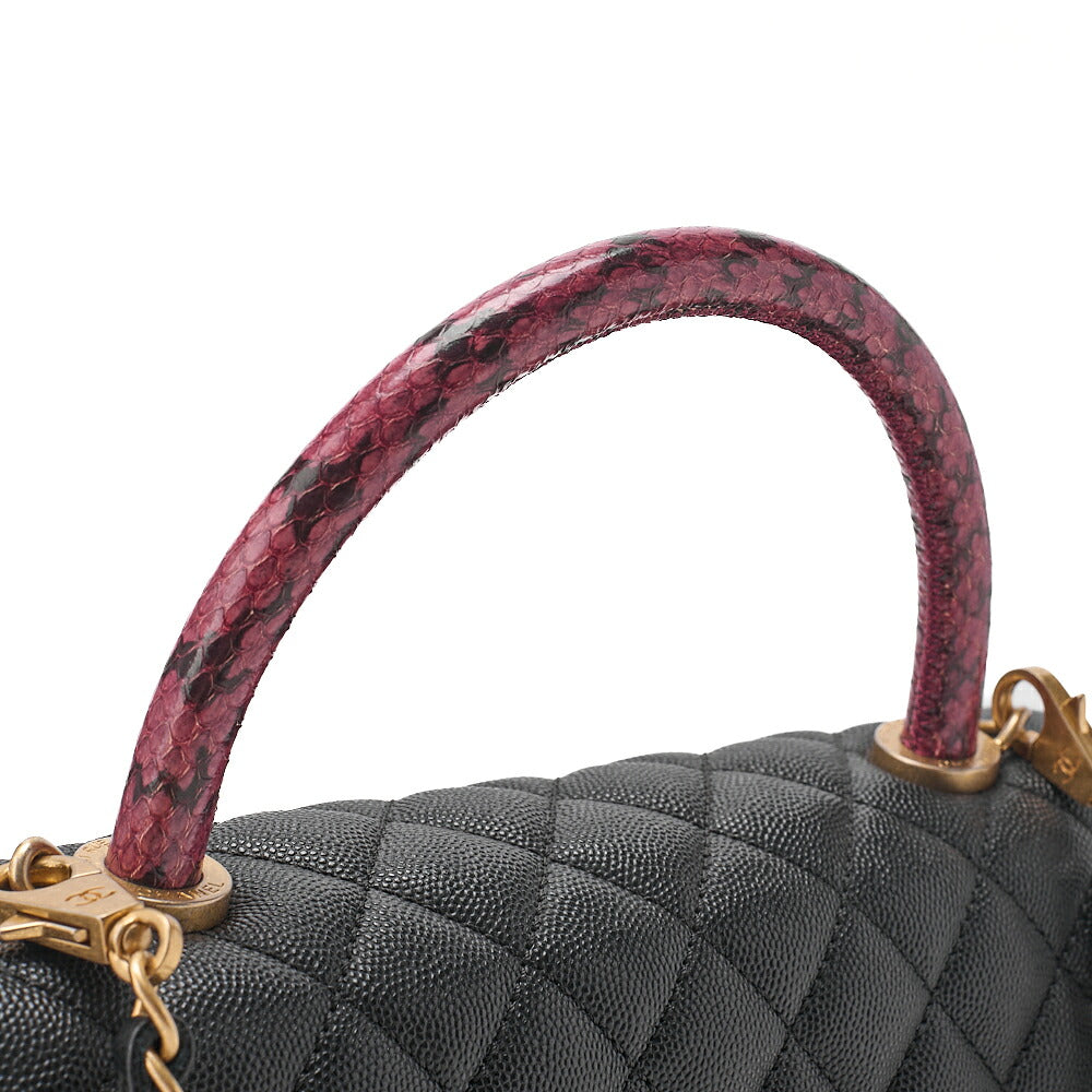 CHANEL Caviar Skin x Lizard Matelasse Coco Handle 29 S 2-Way Handbag Black x Red Gold-Tone Hardware, Pre-Owned