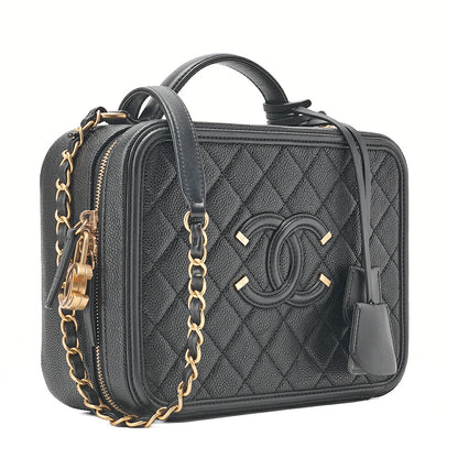 CHANEL Caviar Skin Matelasse CC Filigree 2WAY Chain Shoulder Black Gold-Tone Hardware, Pre-Owned