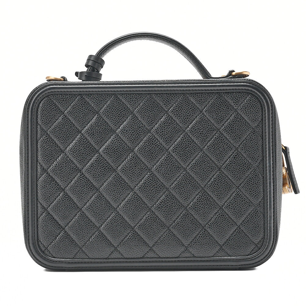 CHANEL Caviar Skin Matelasse CC Filigree 2WAY Chain Shoulder Black Gold-Tone Hardware, Pre-Owned