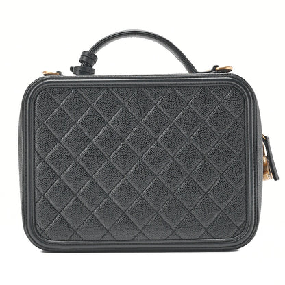 CHANEL Caviar Skin Matelasse CC Filigree 2WAY Chain Shoulder Black Gold-Tone Hardware, Pre-Owned
