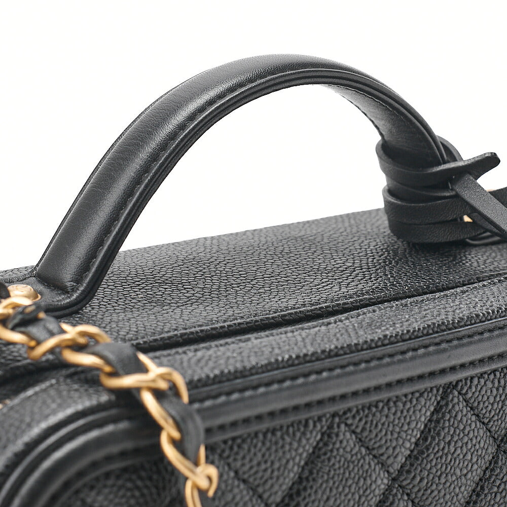 CHANEL Caviar Skin Matelasse CC Filigree 2WAY Chain Shoulder Black Gold-Tone Hardware, Pre-Owned