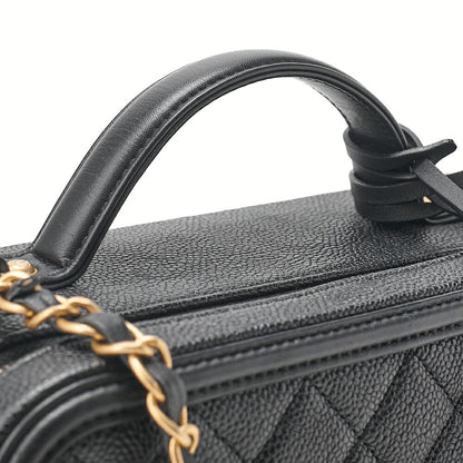 CHANEL Caviar Skin Matelasse CC Filigree 2WAY Chain Shoulder Black Gold-Tone Hardware, Pre-Owned