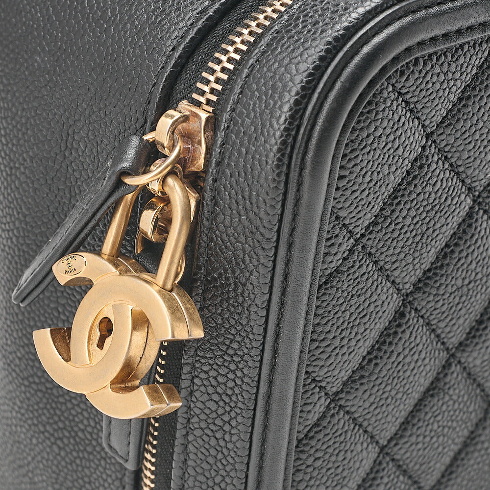 CHANEL Caviar Skin Matelasse CC Filigree 2WAY Chain Shoulder Black Gold-Tone Hardware, Pre-Owned