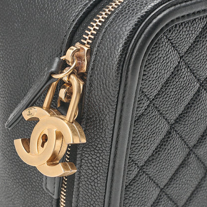 CHANEL Caviar Skin Matelasse CC Filigree 2WAY Chain Shoulder Black Gold-Tone Hardware, Pre-Owned
