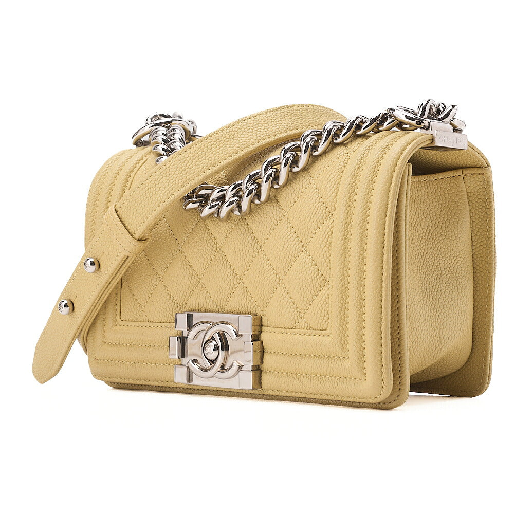 CHANEL Boy Chanel 20 Caviar Skin Chain Shoulder Yellow Tone Silver-Tone Hardware, Pre-Owned