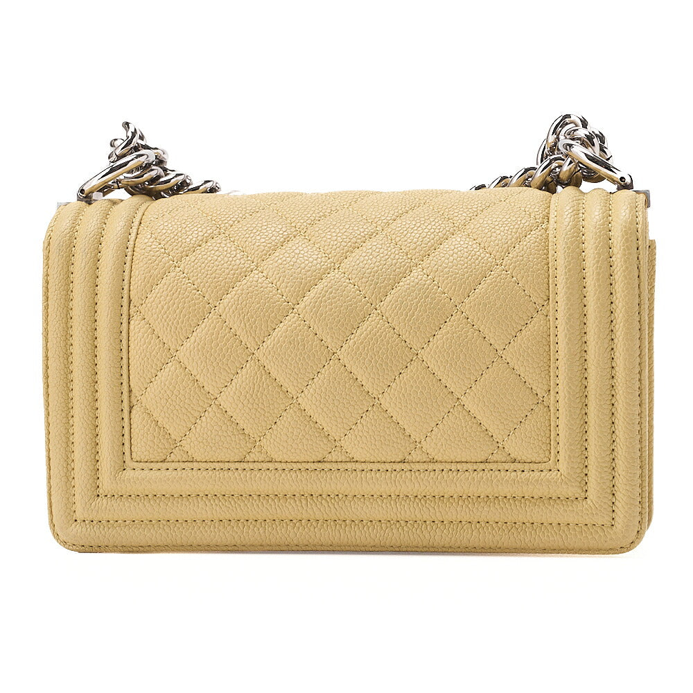 CHANEL Boy Chanel 20 Caviar Skin Chain Shoulder Yellow Tone Silver-Tone Hardware, Pre-Owned