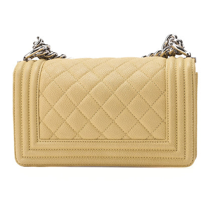 CHANEL Boy Chanel 20 Caviar Skin Chain Shoulder Yellow Tone Silver-Tone Hardware, Pre-Owned