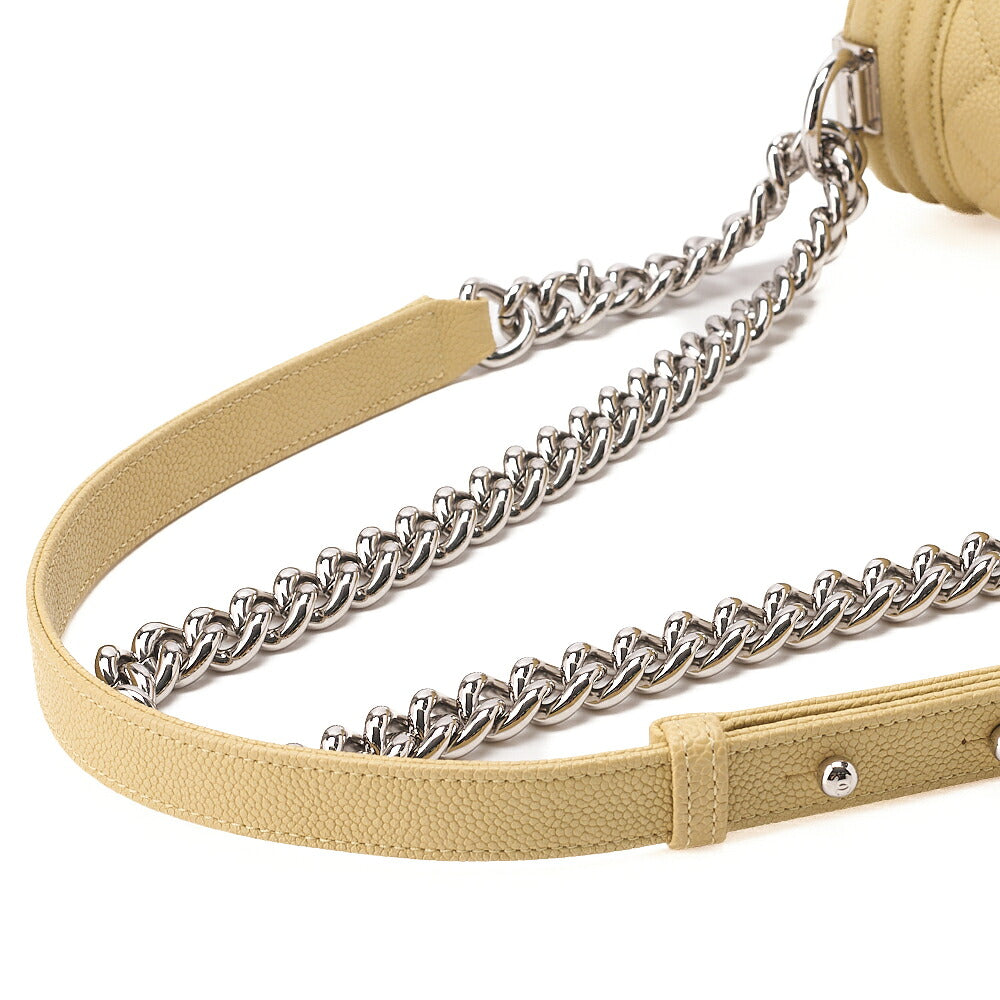 CHANEL Boy Chanel 20 Caviar Skin Chain Shoulder Yellow Tone Silver-Tone Hardware, Pre-Owned