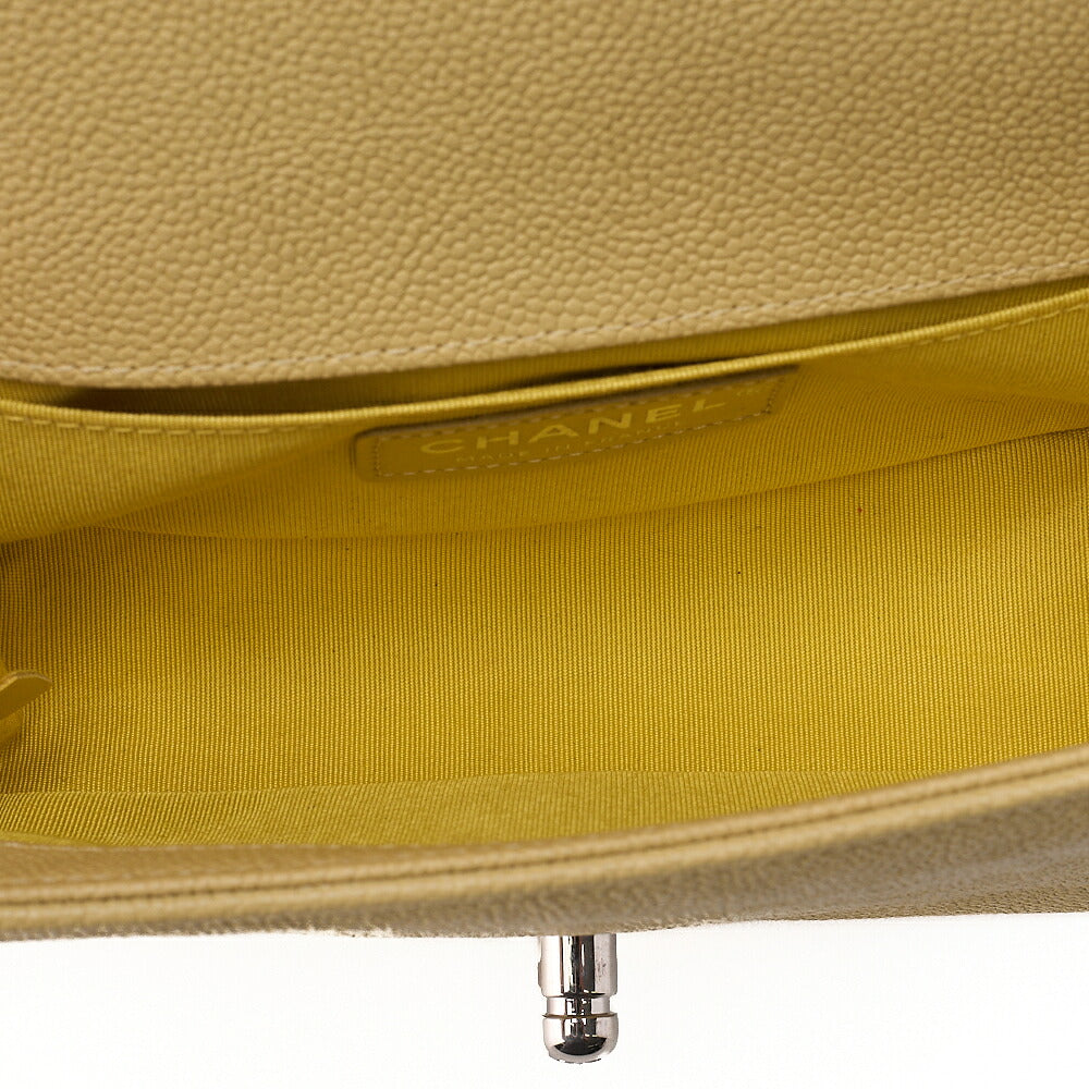 CHANEL Boy Chanel 20 Caviar Skin Chain Shoulder Yellow Tone Silver-Tone Hardware, Pre-Owned