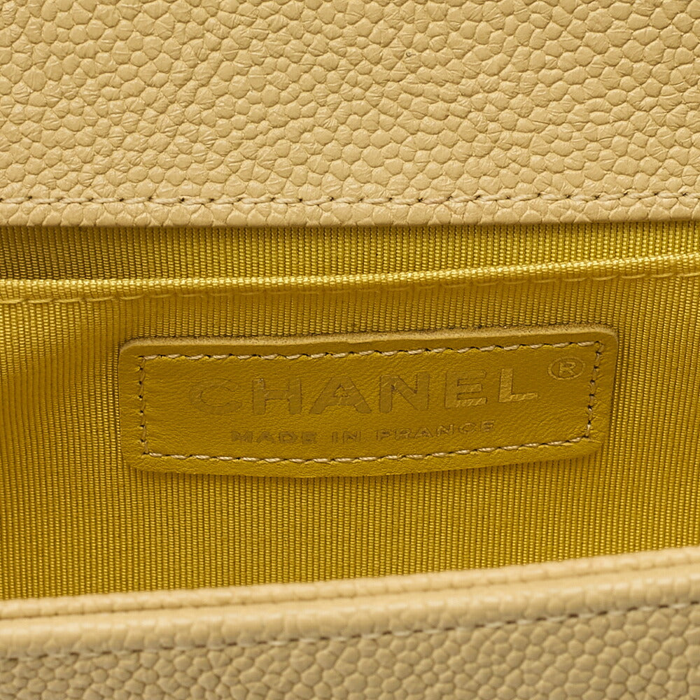 CHANEL Boy Chanel 20 Caviar Skin Chain Shoulder Yellow Tone Silver-Tone Hardware, Pre-Owned