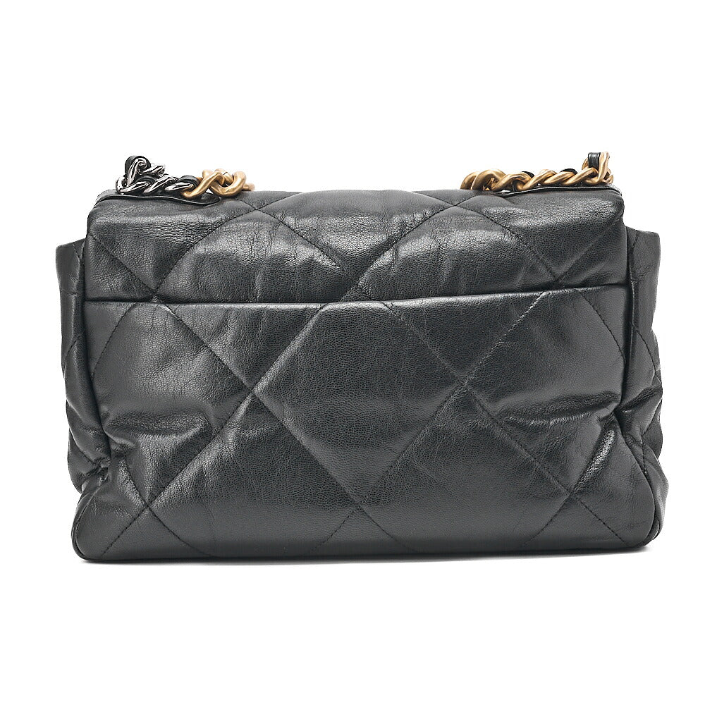 CHANEL Lambskin Matelasse Chanel 19 2WAY Chain Shoulder Black Gold x Silver-Tone Hardware, Pre-Owned