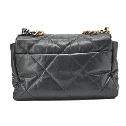 CHANEL Lambskin Matelasse Chanel 19 2WAY Chain Shoulder Black Gold x Silver-Tone Hardware, Pre-Owned