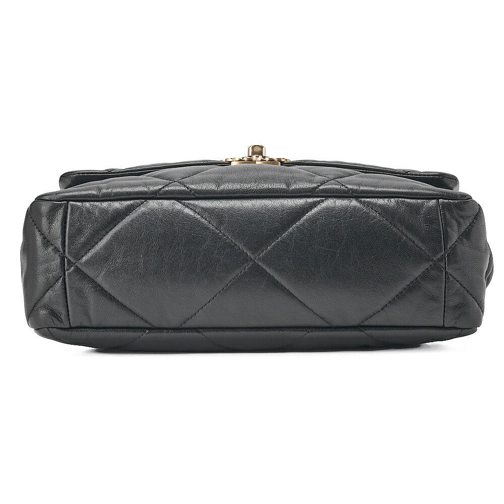 CHANEL Lambskin Matelasse Chanel 19 2WAY Chain Shoulder Black Gold x Silver-Tone Hardware, Pre-Owned