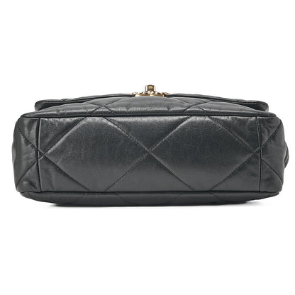 CHANEL Lambskin Matelasse Chanel 19 2WAY Chain Shoulder Black Gold x Silver-Tone Hardware, Pre-Owned