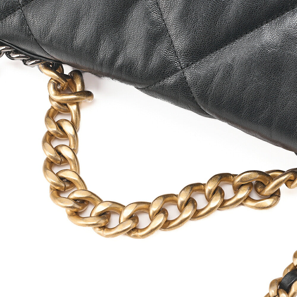 CHANEL Lambskin Matelasse Chanel 19 2WAY Chain Shoulder Black Gold x Silver-Tone Hardware, Pre-Owned