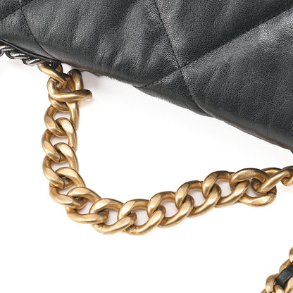 CHANEL Lambskin Matelasse Chanel 19 2WAY Chain Shoulder Black Gold x Silver-Tone Hardware, Pre-Owned