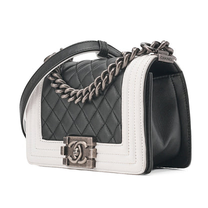 CHANEL Boy Chanel 20 Lambskin Chain Shoulder Black x White Vintage-Tone Hardware, Pre-Owned