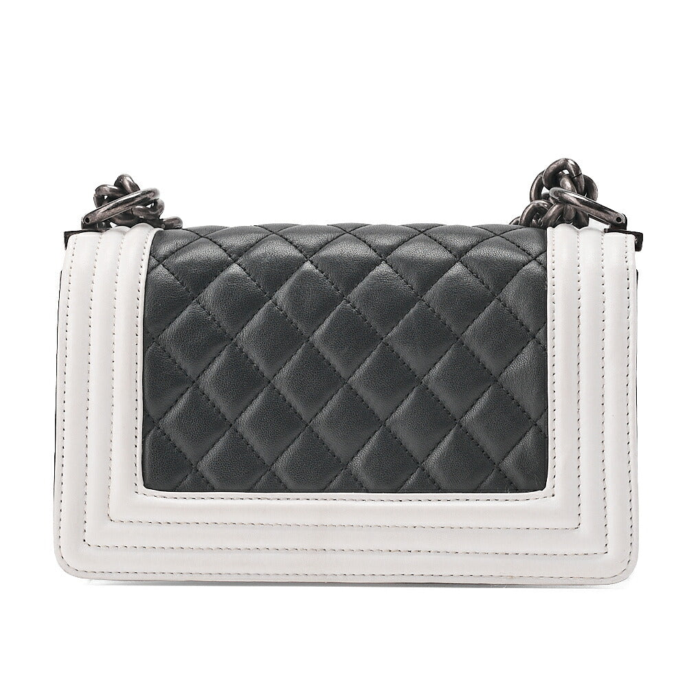 CHANEL Boy Chanel 20 Lambskin Chain Shoulder Black x White Vintage-Tone Hardware, Pre-Owned