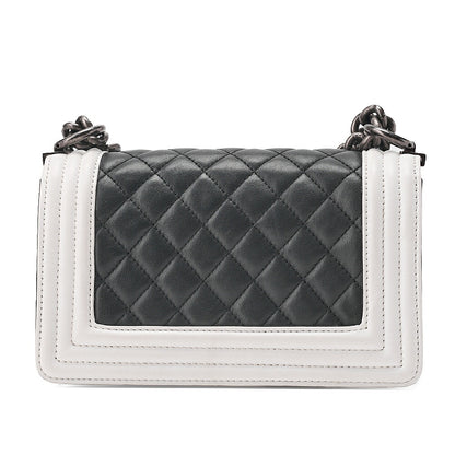 CHANEL Boy Chanel 20 Lambskin Chain Shoulder Black x White Vintage-Tone Hardware, Pre-Owned