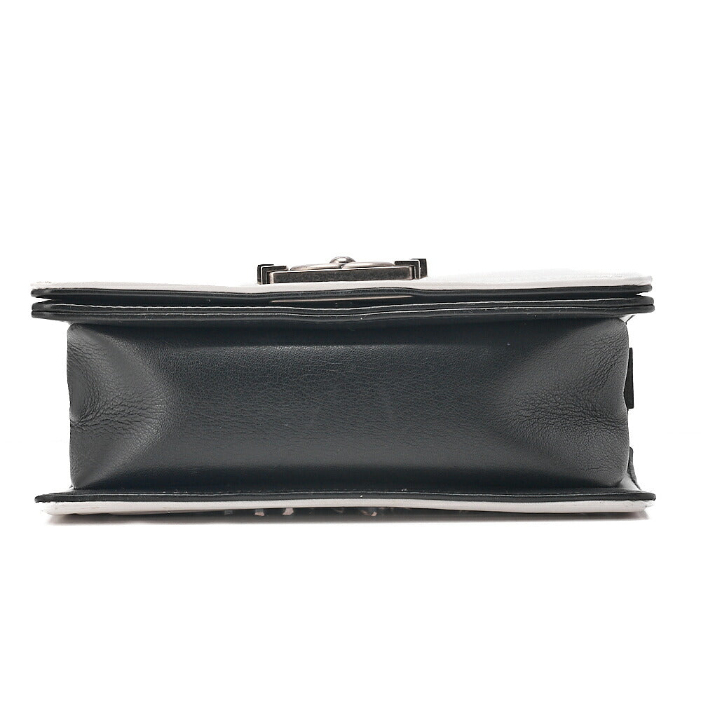 CHANEL Boy Chanel 20 Lambskin Chain Shoulder Black x White Vintage-Tone Hardware, Pre-Owned