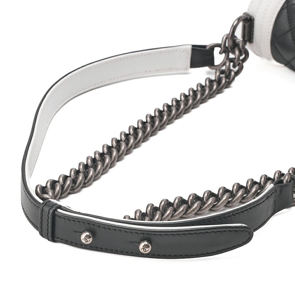 CHANEL Boy Chanel 20 Lambskin Chain Shoulder Black x White Vintage-Tone Hardware, Pre-Owned