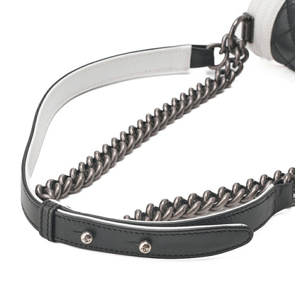 CHANEL Boy Chanel 20 Lambskin Chain Shoulder Black x White Vintage-Tone Hardware, Pre-Owned