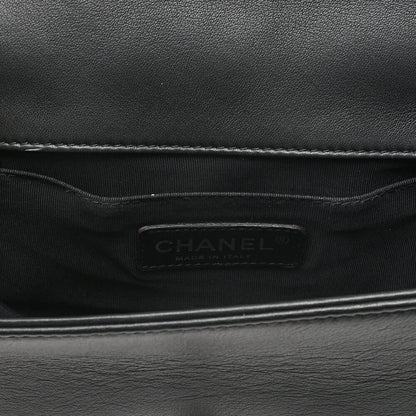 CHANEL Boy Chanel 20 Lambskin Chain Shoulder Black x White Vintage-Tone Hardware, Pre-Owned