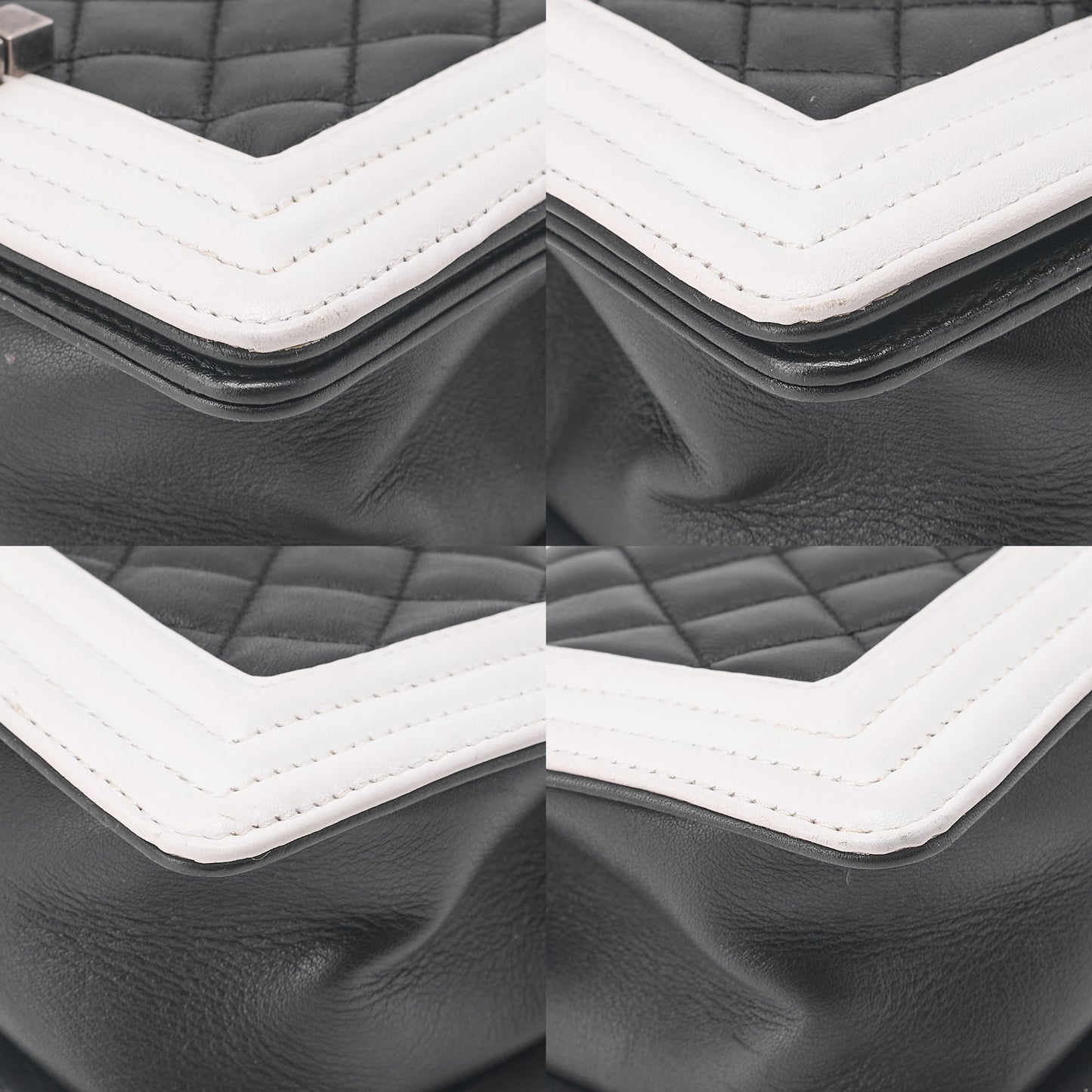 CHANEL Boy Chanel 20 Lambskin Chain Shoulder Black x White Vintage-Tone Hardware, Pre-Owned