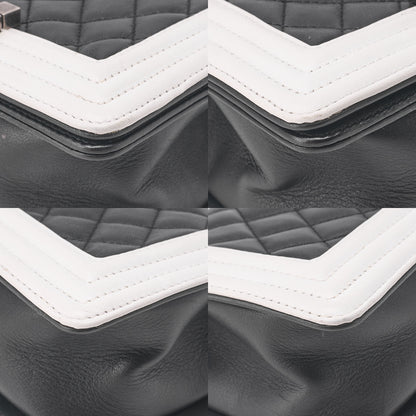 CHANEL Boy Chanel 20 Lambskin Chain Shoulder Black x White Vintage-Tone Hardware, Pre-Owned