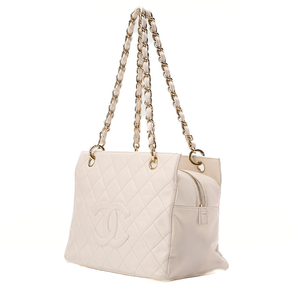 CHANEL Matelasse Double Chain Tote Bag PTT Lambskin White Gold-Tone Hardware, Pre-Owned