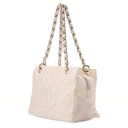 CHANEL Matelasse Double Chain Tote Bag PTT Lambskin White Gold-Tone Hardware, Pre-Owned