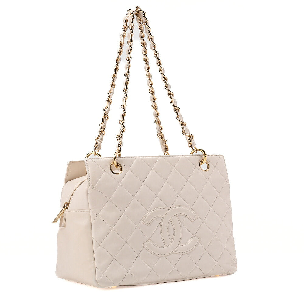 CHANEL Matelasse Double Chain Tote Bag PTT Lambskin White Gold-Tone Hardware, Pre-Owned