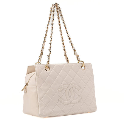 CHANEL Matelasse Double Chain Tote Bag PTT Lambskin White Gold-Tone Hardware, Pre-Owned