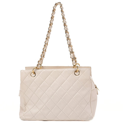 CHANEL Matelasse Double Chain Tote Bag PTT Lambskin White Gold-Tone Hardware, Pre-Owned
