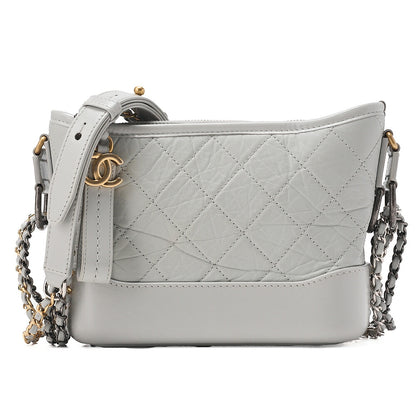 CHANEL Vintage Calf Gabrielle Deux Chain Shoulder Gray Gold x Silver-Tone Hardware, Pre-Owned