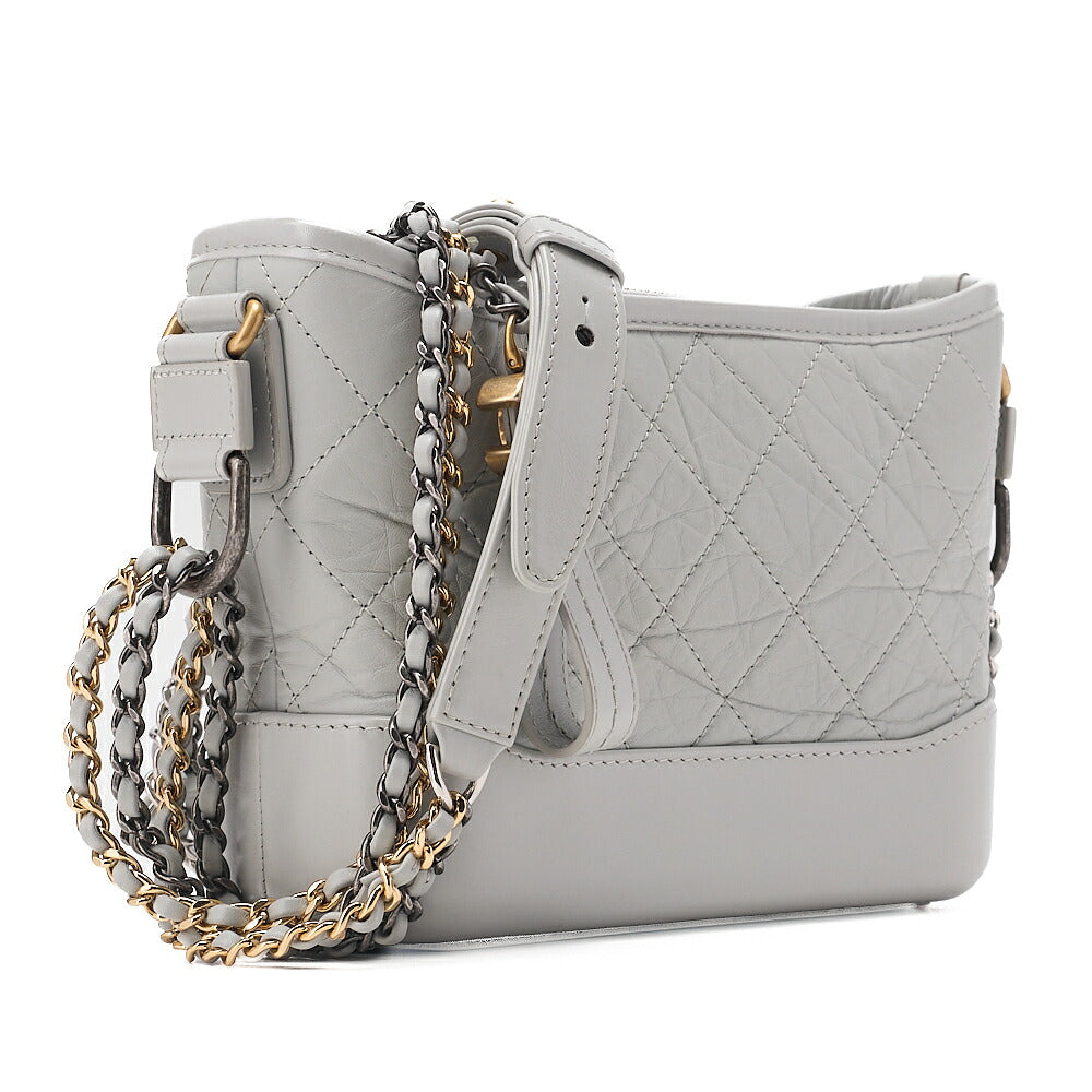 CHANEL Vintage Calf Gabrielle Deux Chain Shoulder Gray Gold x Silver-Tone Hardware, Pre-Owned