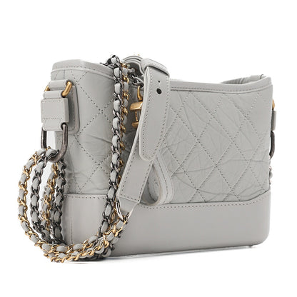 CHANEL Vintage Calf Gabrielle Deux Chain Shoulder Gray Gold x Silver-Tone Hardware, Pre-Owned