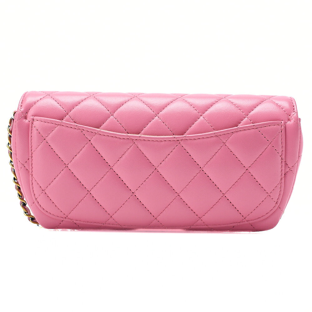CHANEL Lambskin Mini Matelasse Glasses Case Chain Shoulder Light Pink x Yellow Gold-Tone Hardware, Pre-Owned