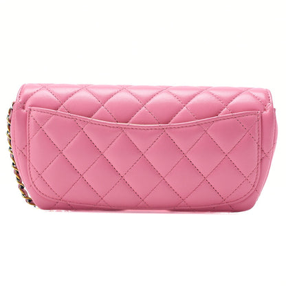 CHANEL Lambskin Mini Matelasse Glasses Case Chain Shoulder Light Pink x Yellow Gold-Tone Hardware, Pre-Owned
