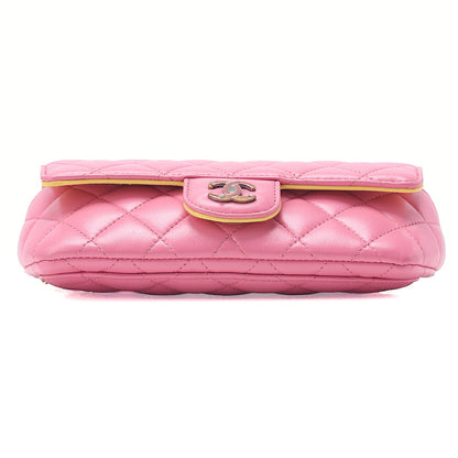 CHANEL Lambskin Mini Matelasse Glasses Case Chain Shoulder Light Pink x Yellow Gold-Tone Hardware, Pre-Owned