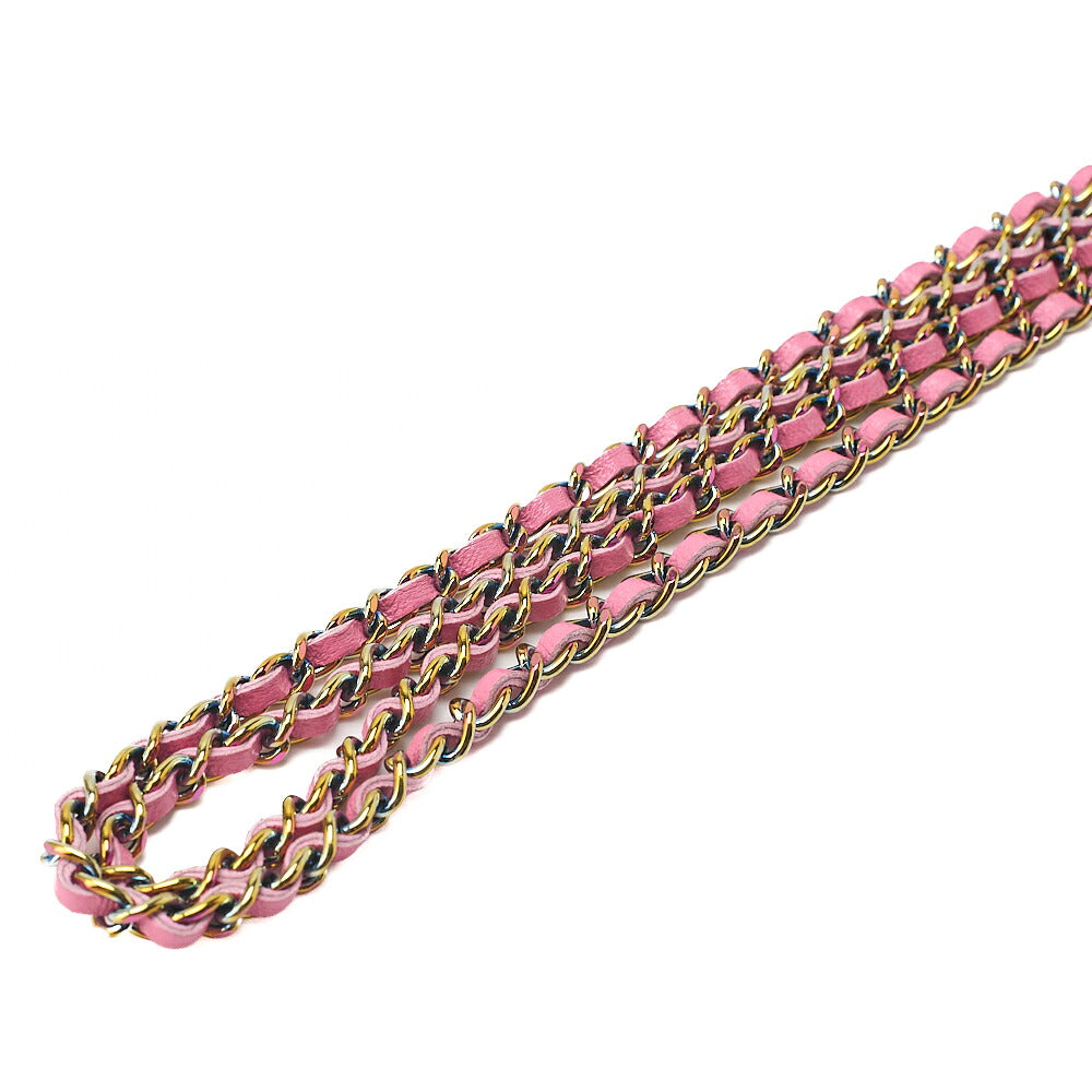 CHANEL Lambskin Mini Matelasse Glasses Case Chain Shoulder Light Pink x Yellow Gold-Tone Hardware, Pre-Owned