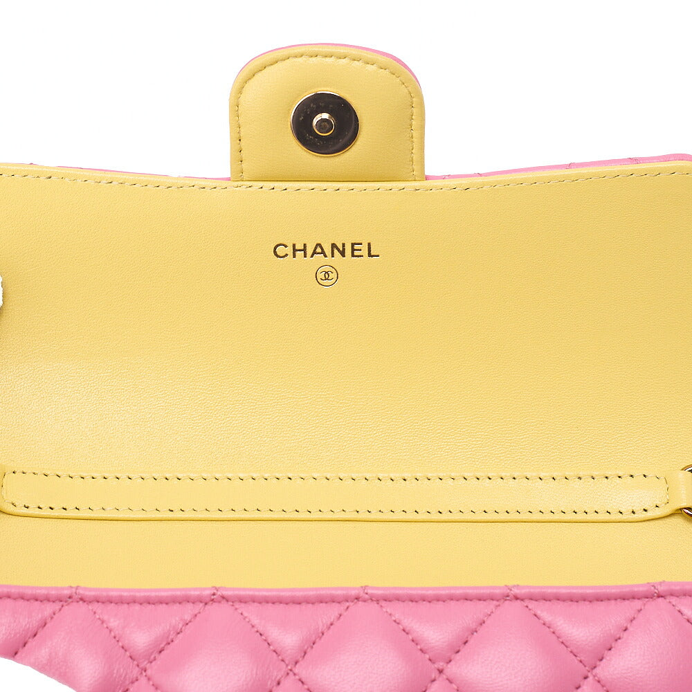 CHANEL Lambskin Mini Matelasse Glasses Case Chain Shoulder Light Pink x Yellow Gold-Tone Hardware, Pre-Owned