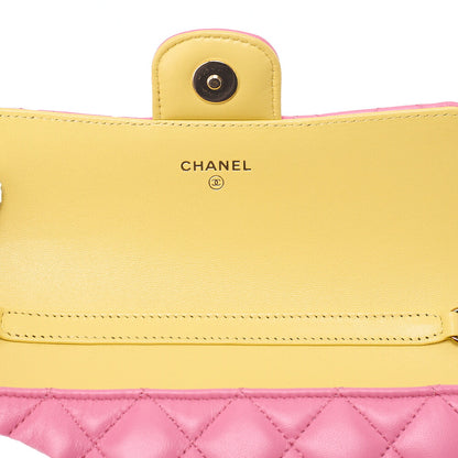 CHANEL Lambskin Mini Matelasse Glasses Case Chain Shoulder Light Pink x Yellow Gold-Tone Hardware, Pre-Owned