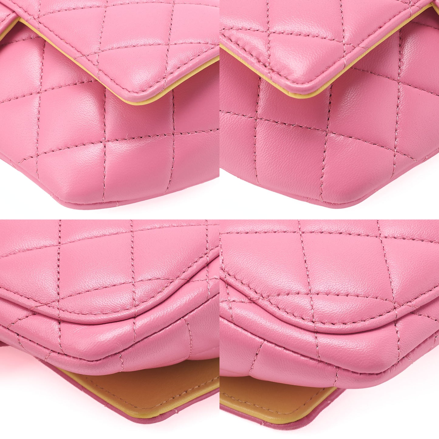 CHANEL Lambskin Mini Matelasse Glasses Case Chain Shoulder Light Pink x Yellow Gold-Tone Hardware, Pre-Owned