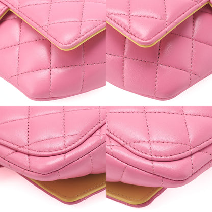 CHANEL Lambskin Mini Matelasse Glasses Case Chain Shoulder Light Pink x Yellow Gold-Tone Hardware, Pre-Owned