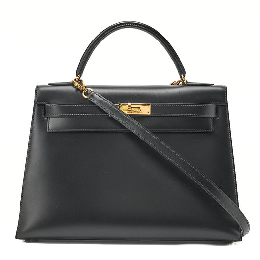 Hermes Hermes Kelly 32 Box Calf External Stitching 2-Way Handbag Black Gold-Tone Hardware, Pre-Owned