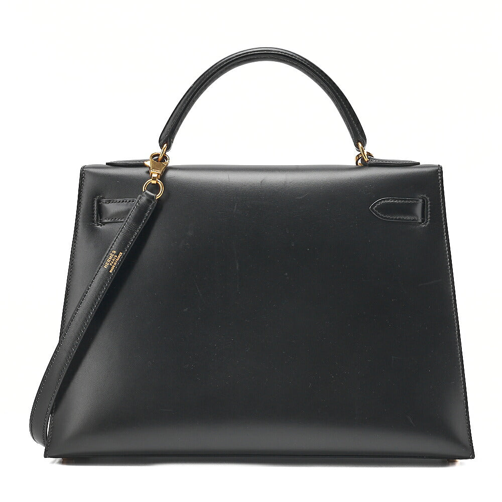Hermes Hermes Kelly 32 Box Calf External Stitching 2-Way Handbag Black Gold-Tone Hardware, Pre-Owned