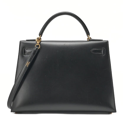 Hermes Hermes Kelly 32 Box Calf External Stitching 2-Way Handbag Black Gold-Tone Hardware, Pre-Owned