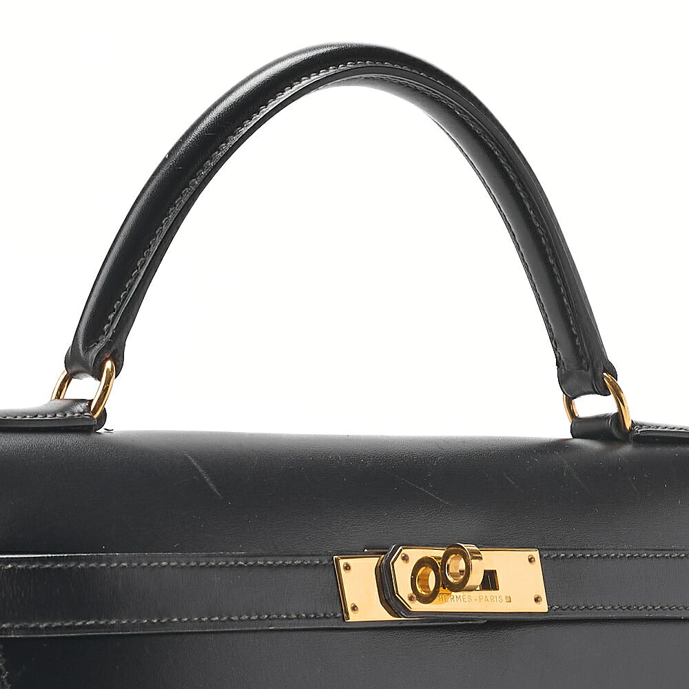Hermes Hermes Kelly 32 Box Calf External Stitching 2-Way Handbag Black Gold-Tone Hardware, Pre-Owned